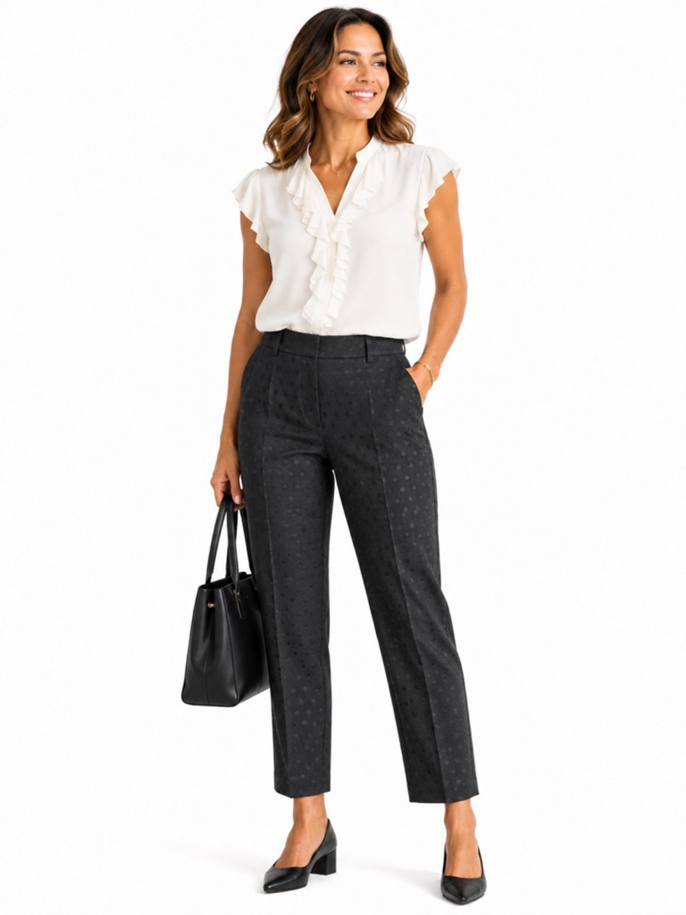 Talbots Signature Polka Dot Pants 10 NWT Black Straight Leg Tailored Trousers